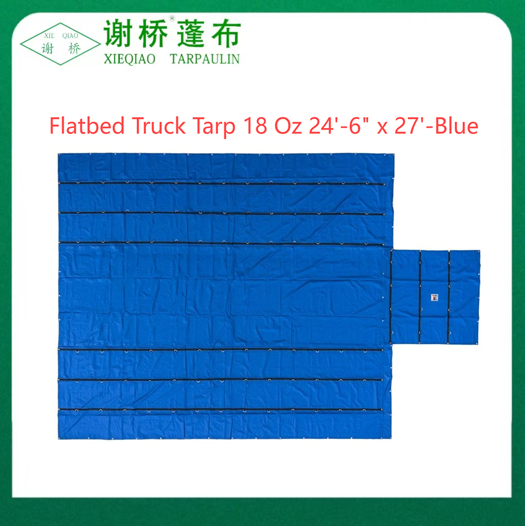 18oz ফ্ল্যাটবেড ট্রাক টার্প 24 "-6" "x27" (8 "ড্রপ)-ব্লু