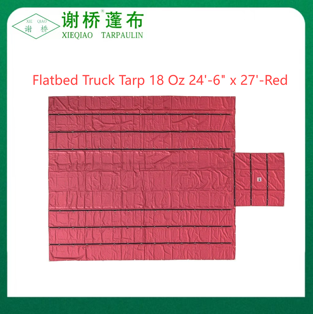 18oz ফ্ল্যাটবেড ট্রাক টার্প 24 "-6" "x27" (8 "ড্রপ) -রেড