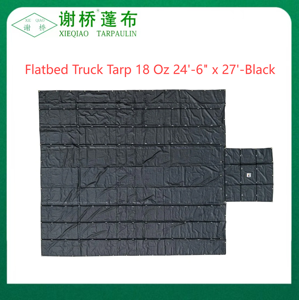 18oz ফ্ল্যাটবেড ট্রাক টার্প 24 "-6" "x27" (8 "ড্রপ) -ব্ল্যাক